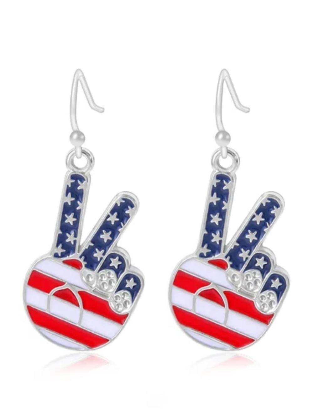 Patriotic Peace Sign Dangle Earrings - American Flag Design NWOT